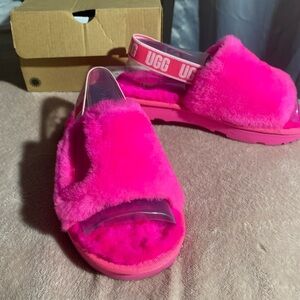 UGG Bright Pink Fluffy Slippers